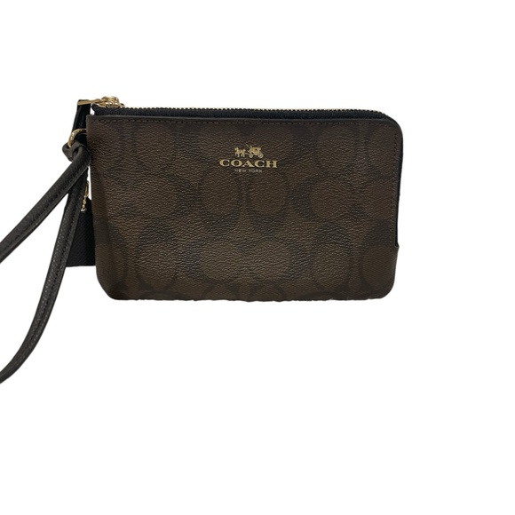 Nwt-Coach Double Zip Dark Brown Logo, Wristlet Wallet - Picture 5 of 7